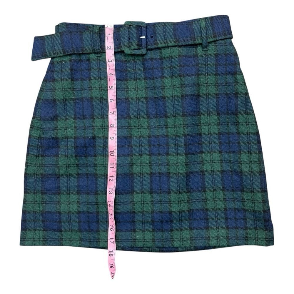 LOFT Green and Blue Plaid Belted Wool Mini Skirt Lined Size 2P Classic Preppy - Picture 4 of 7